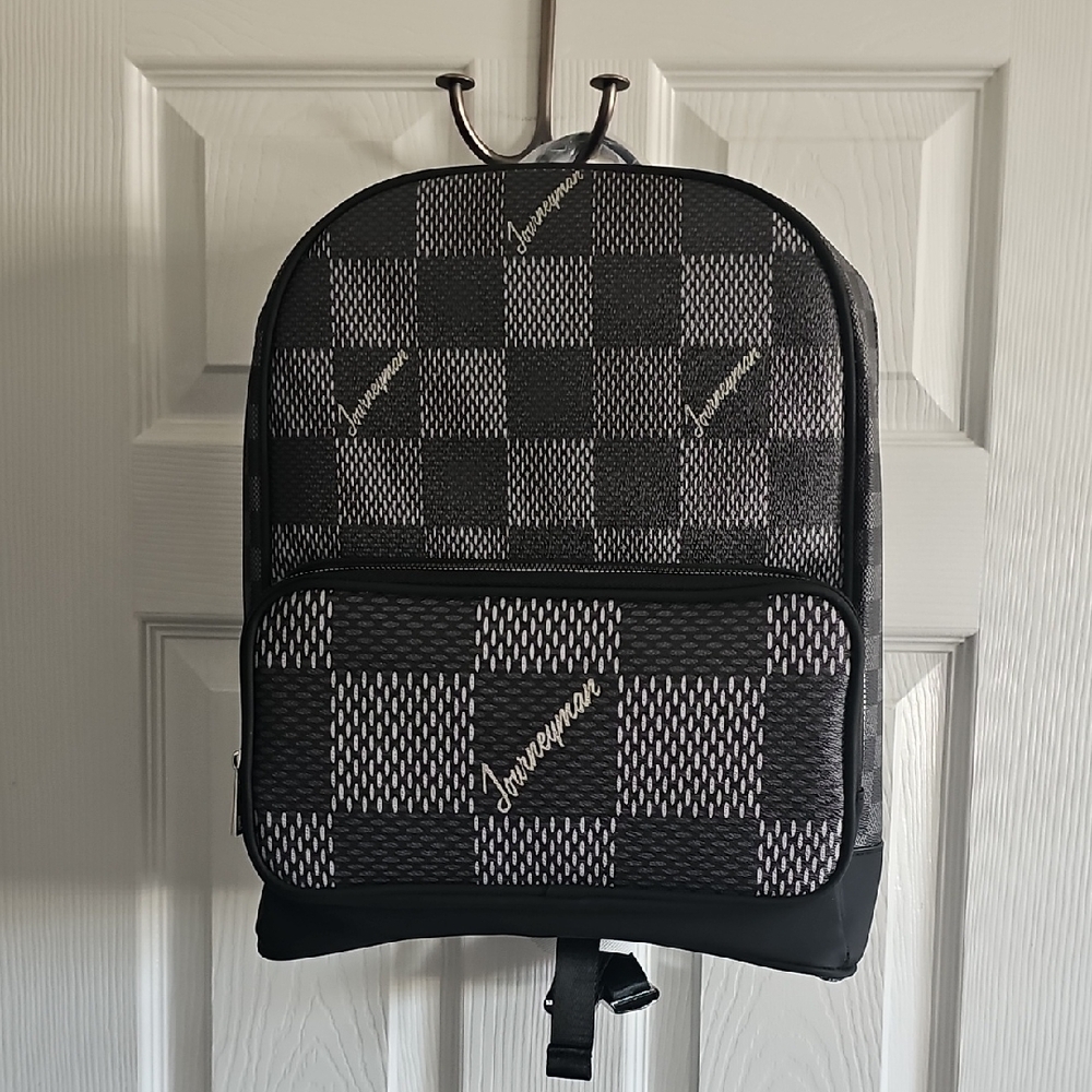 FAUX LEATHER Black and Gray Checkered Men's Backpack